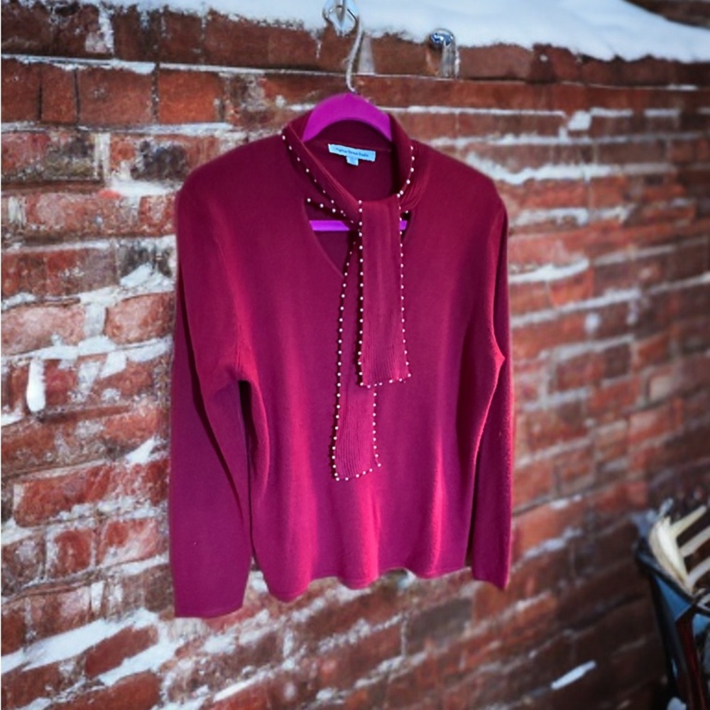 Mercer Street Studio Red V-Neck Sweater with Scarf